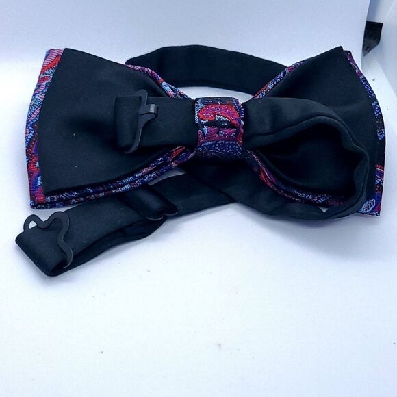 Bow Tie Pocket Square Cufflink 3pc Set Red Paisley Wedding Formal Prom Tux - Picture 4 of 11